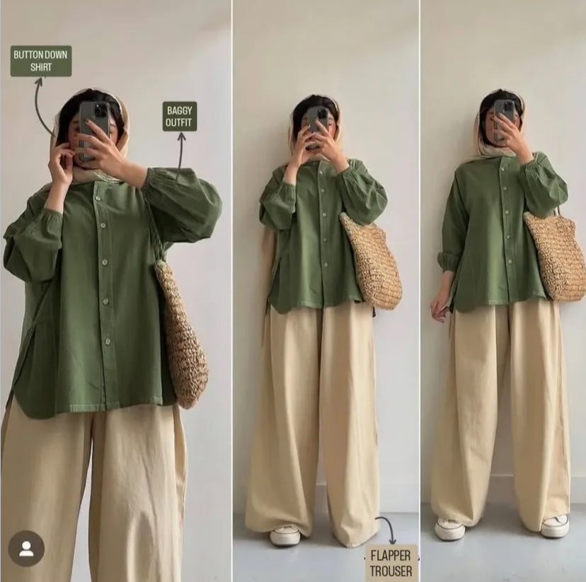 Pack Of 2 Olive Green Button down with Beige Flapper Trouser
