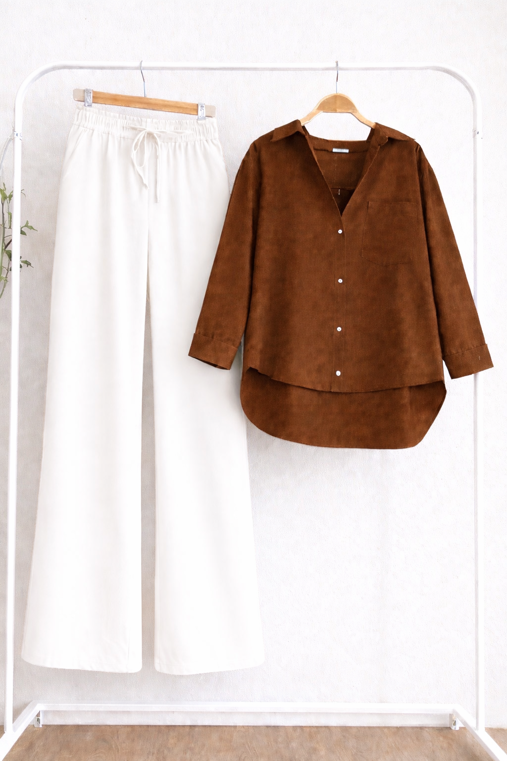 Pack Of 2 Brown Button down with White Flapper Trouser