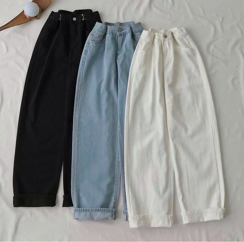 Pack of 3 wide leg jeans sky black white