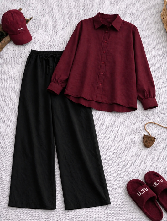 Pack Of 2 Maroon Button down with Black Flapper Trouser
