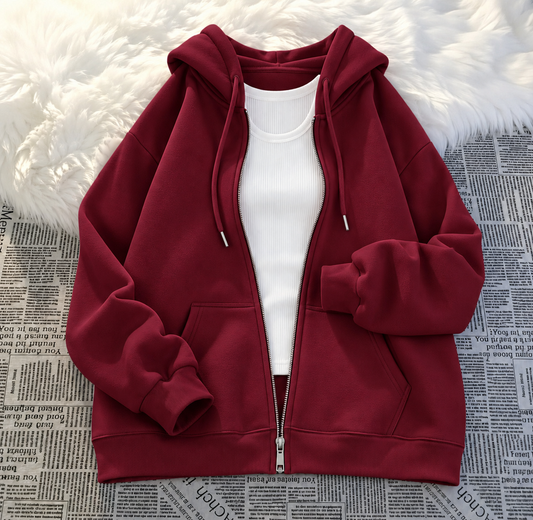 Maroon zipper Hoodie With Inner