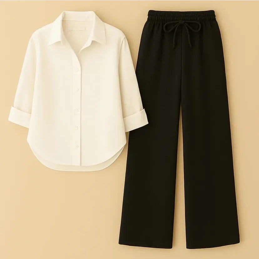 Pack of 2 white button Down with Black Flapper Cordset – afactors.com.pk