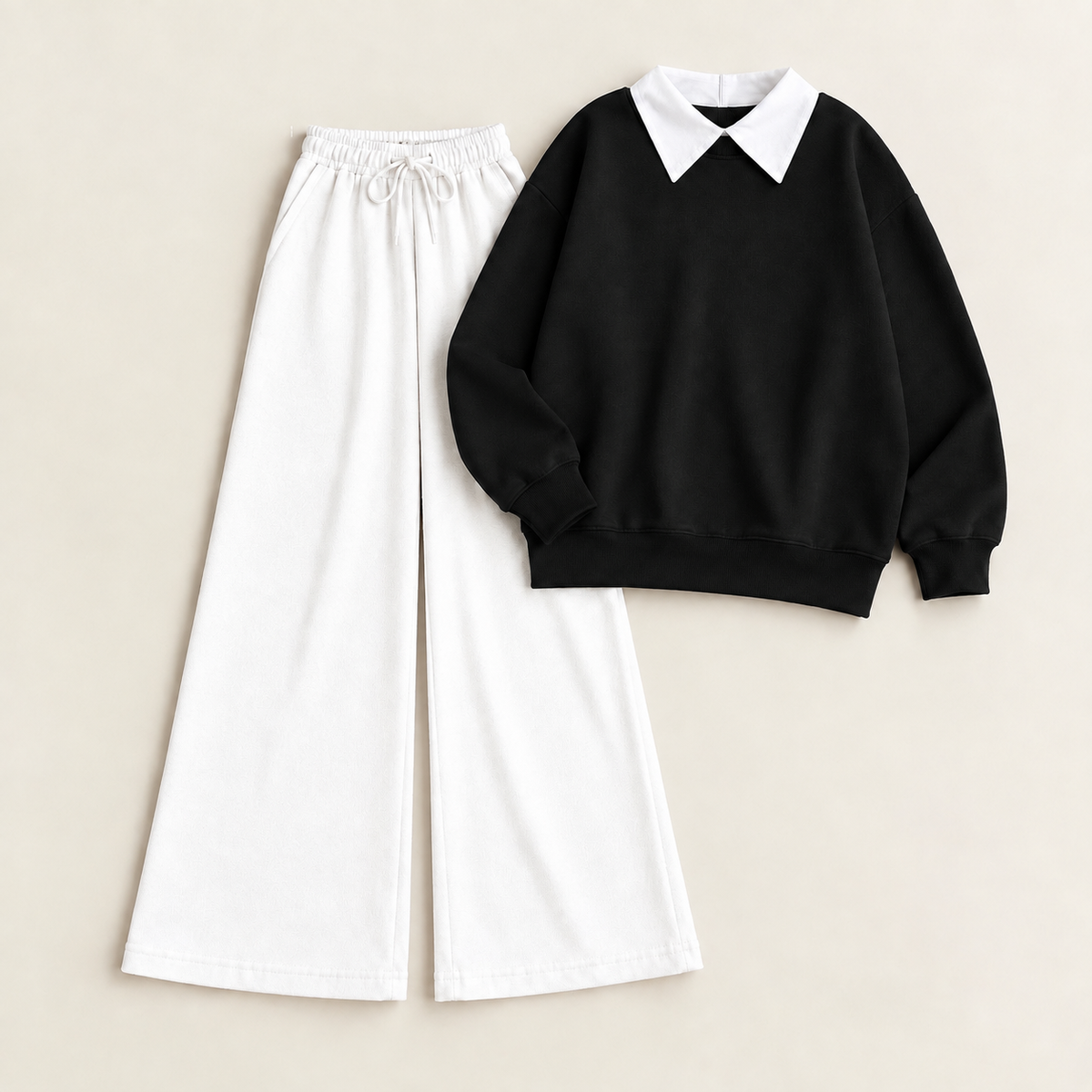Black Collar Sweatshirt & White Flapper Trouser Tracksuit