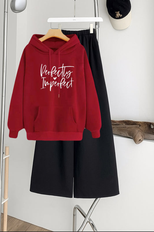 Pack of 2 Perfectly imperfect Red hoodie with Black Flapper Trouser