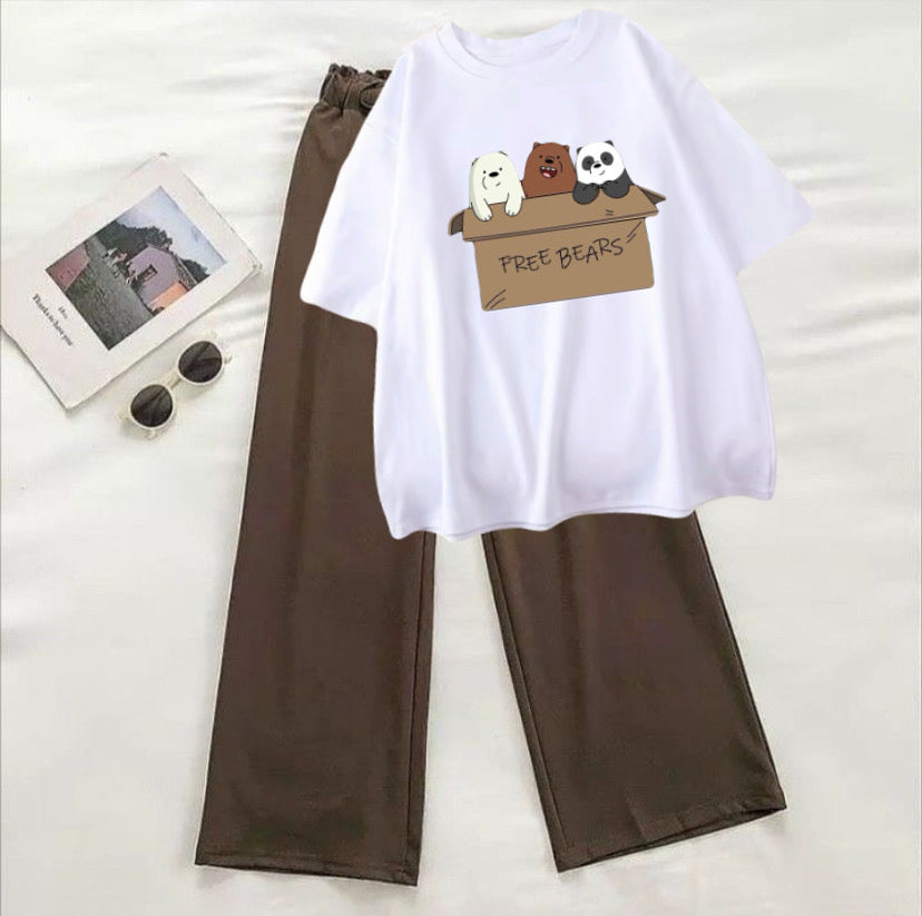 Free bear white tshirt Brown Flapper Tracksuit