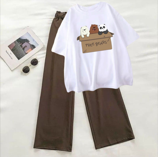 Free bear white tshirt Brown Flapper Tracksuit