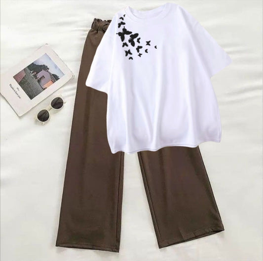 Shoulder butterfly white tshirt brown Flapper tracksuit
