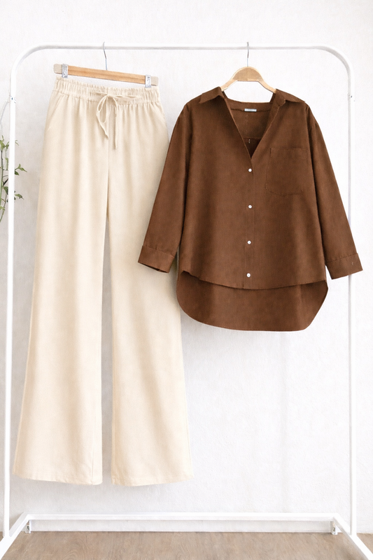 Pack Of 2 Brown  Button down with Beige Flapper Trouser