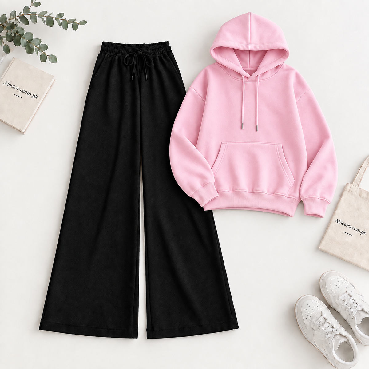 Pink Hoodie & Black Flapper Trouser Tracksuit