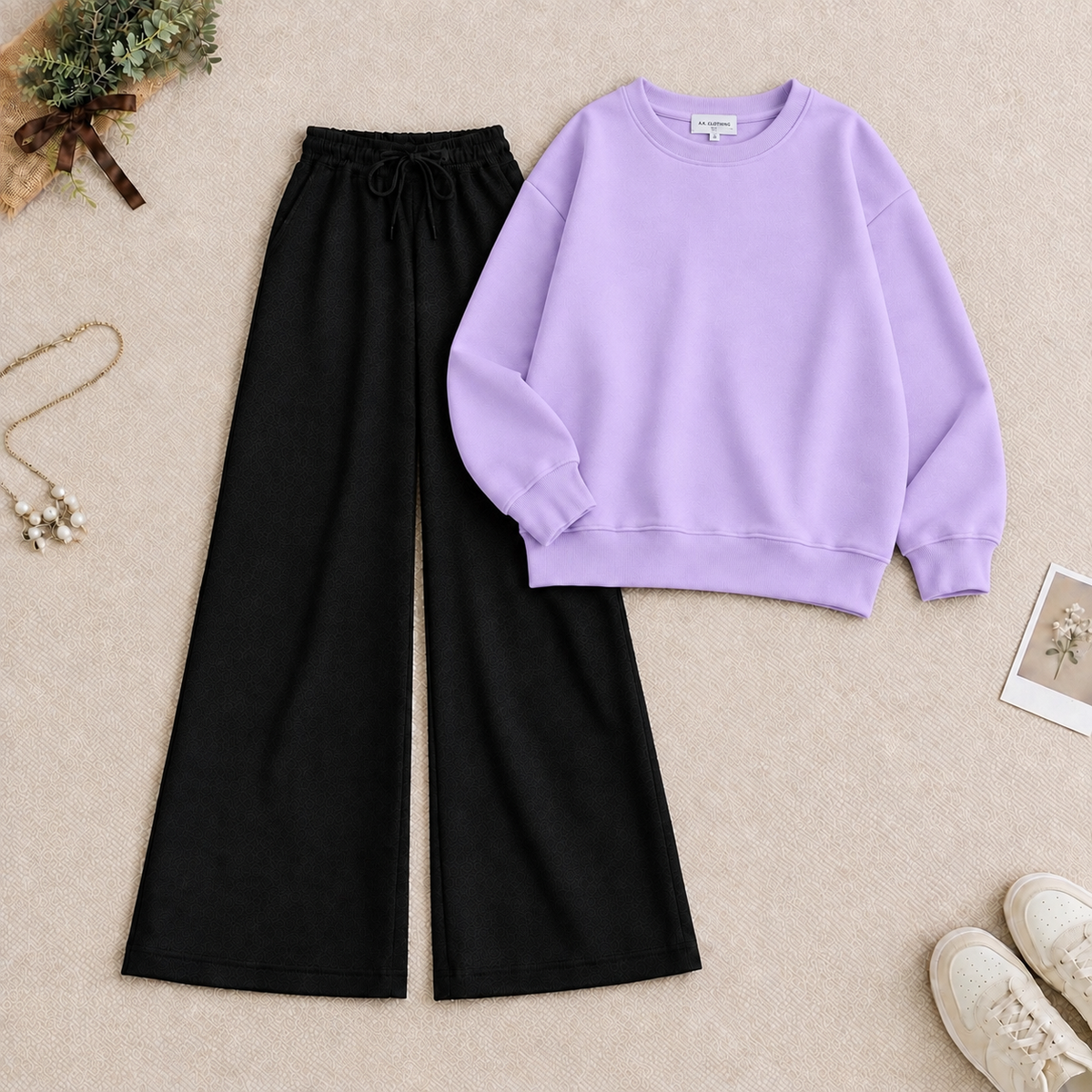 Lilac Sweatshirt & Black Flapper Trouser Tracksuit