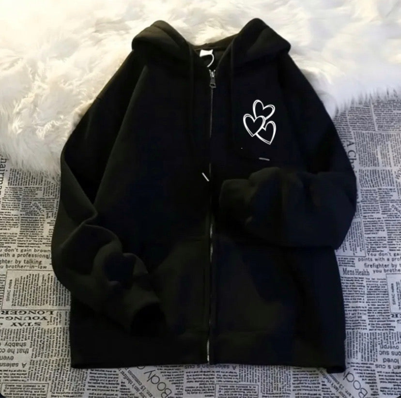 3heartp Black zipper Hoodie