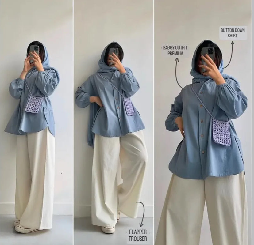 Pack Of 2 Sky Button down with White Flapper Trouser