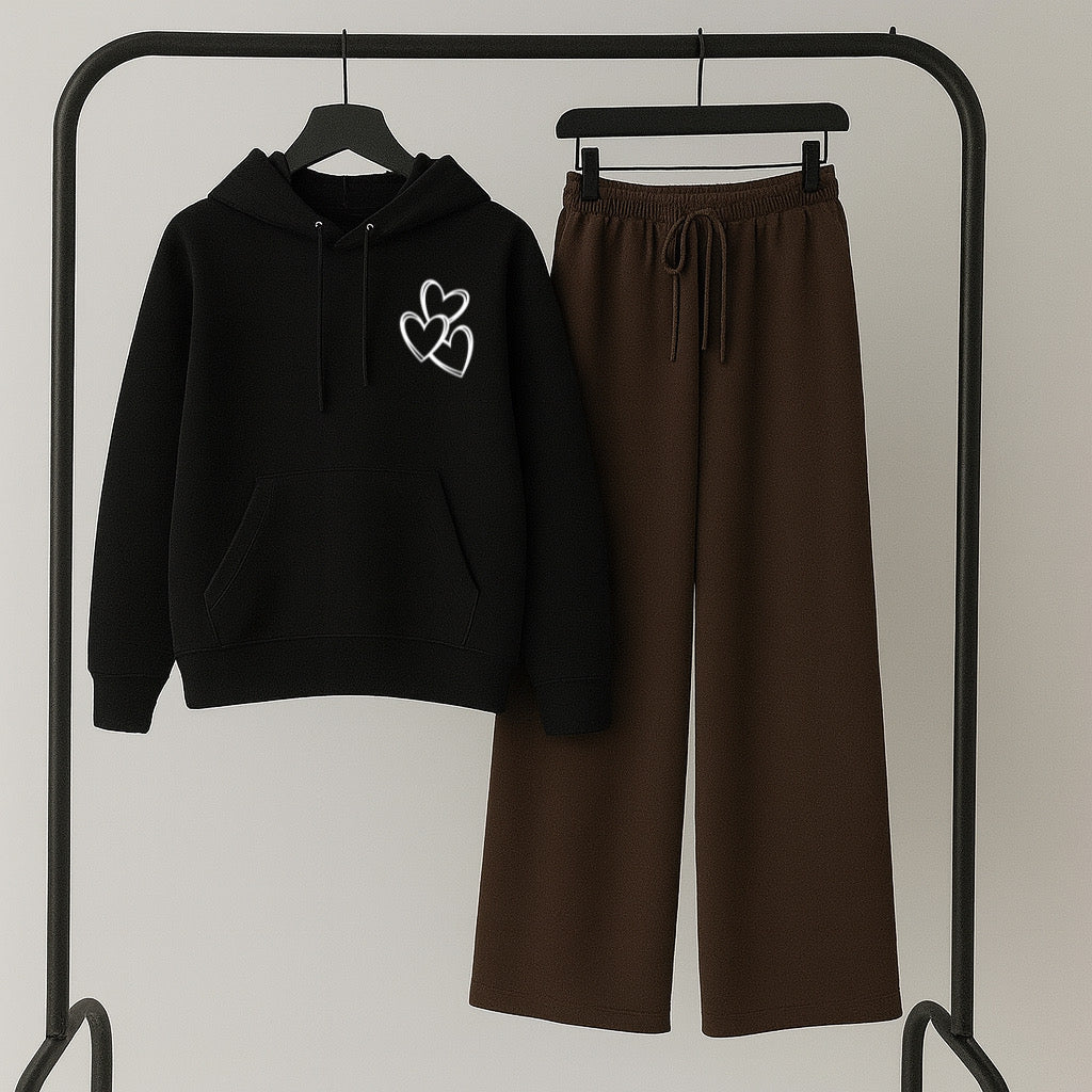 Pack of 2 heartsP Black hoodie With Brown Flapper Trouser