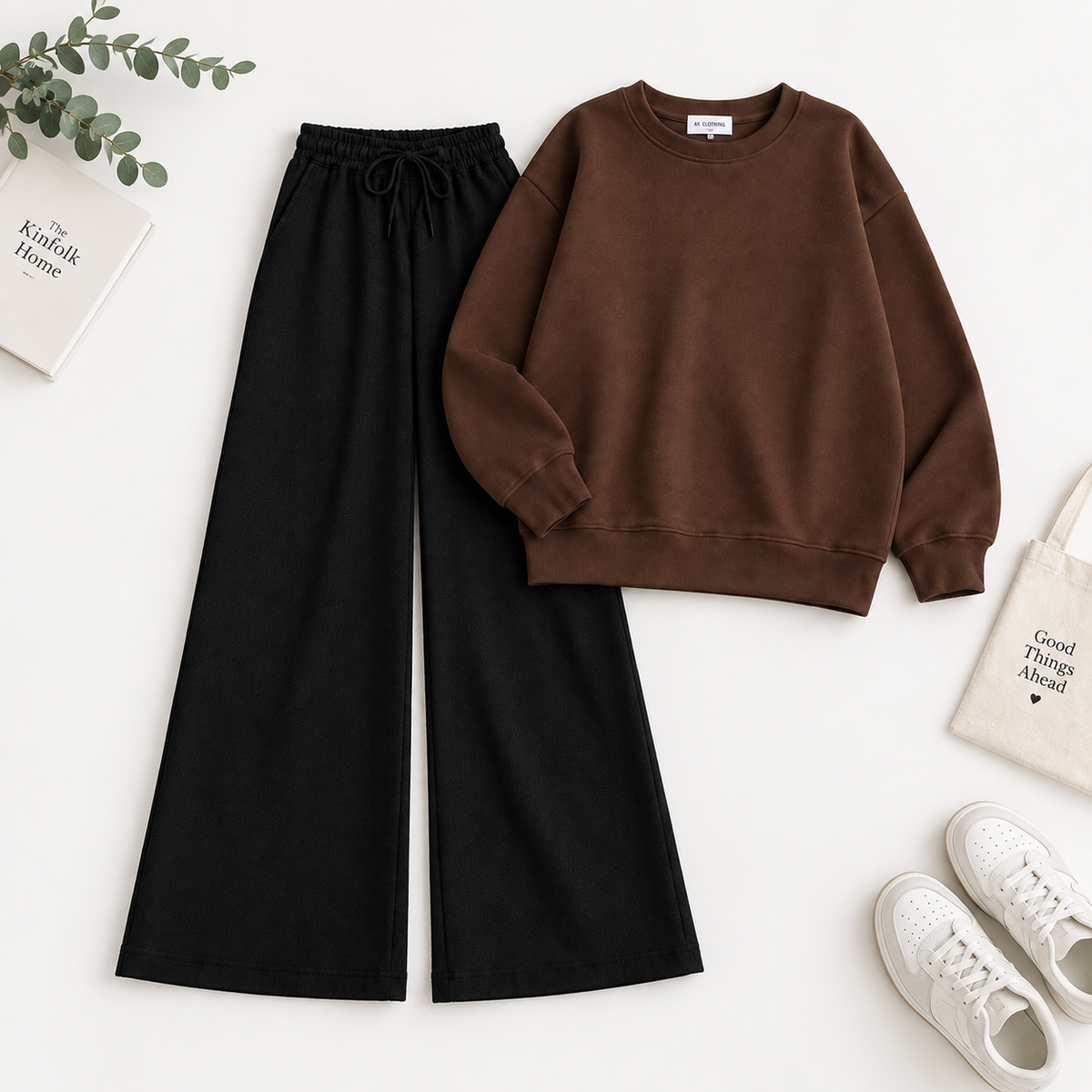 Brown Sweatshirt & Black Flapper Trouser Tracksuit