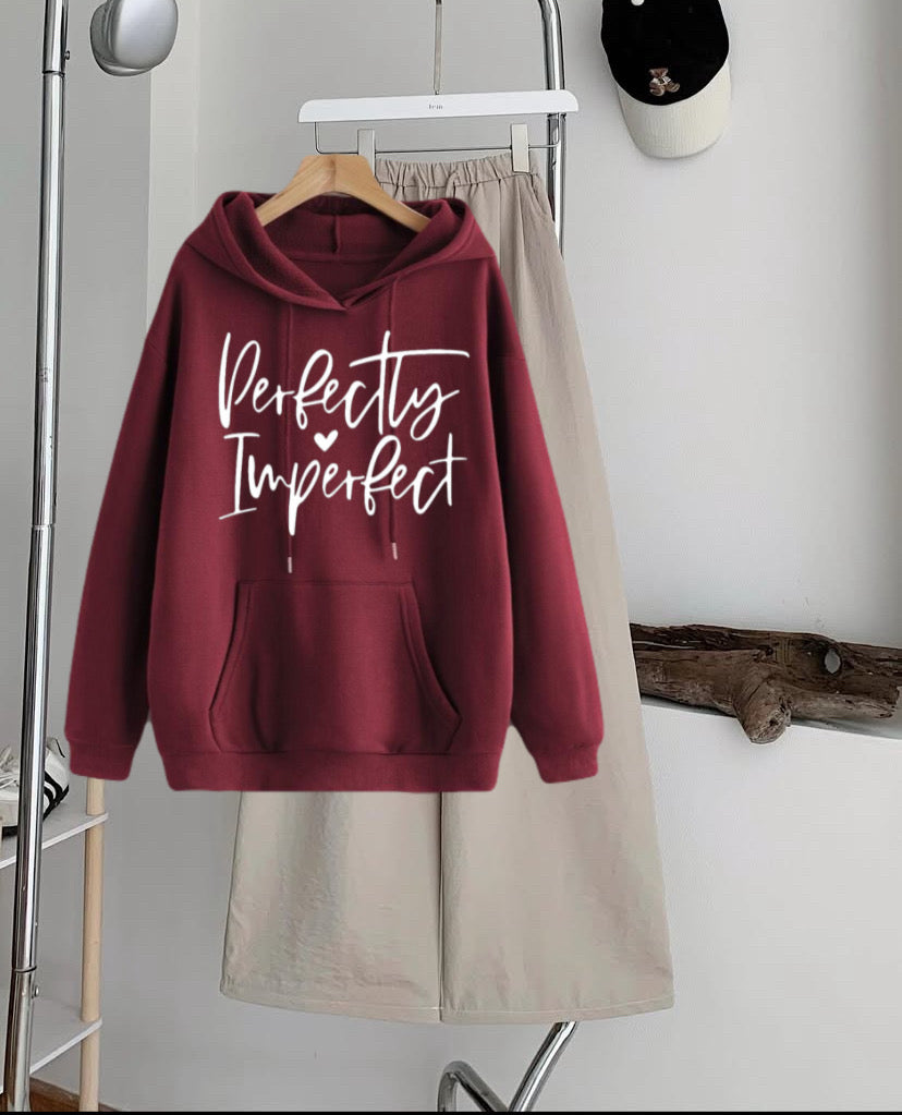 Pack of 2 Perfectly Imperfect Maroon  hoodie with Beige Flapper Trouser