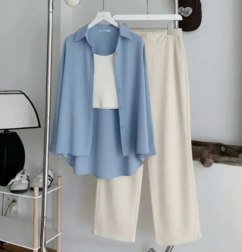 Pack Of 3 Sky Button down + Inner with Skin Flapper Trouser