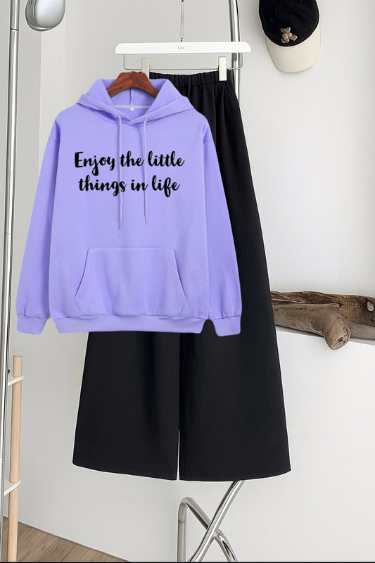 Pack of 2 Enjoy the little thing Lilac  hoodie with Black Flapper Trouser