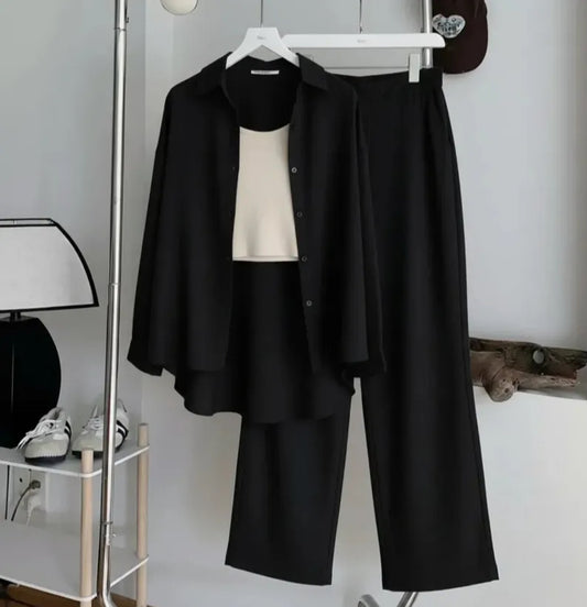 Pack Of 3 Black Button down + Inner with Black Flapper Trouser