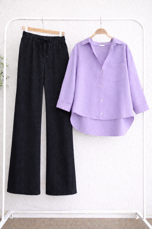Pack Of 2 Lilac  Button down with Black Flapper Trouser