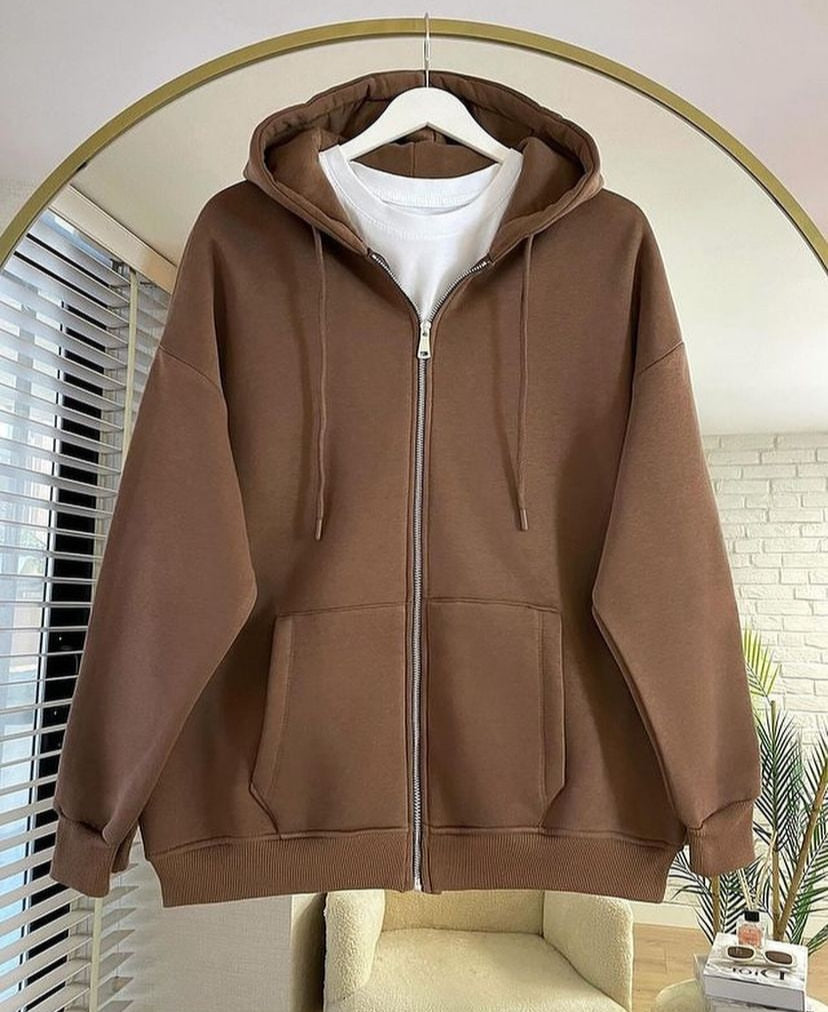 Coffee brown zipper hoodie