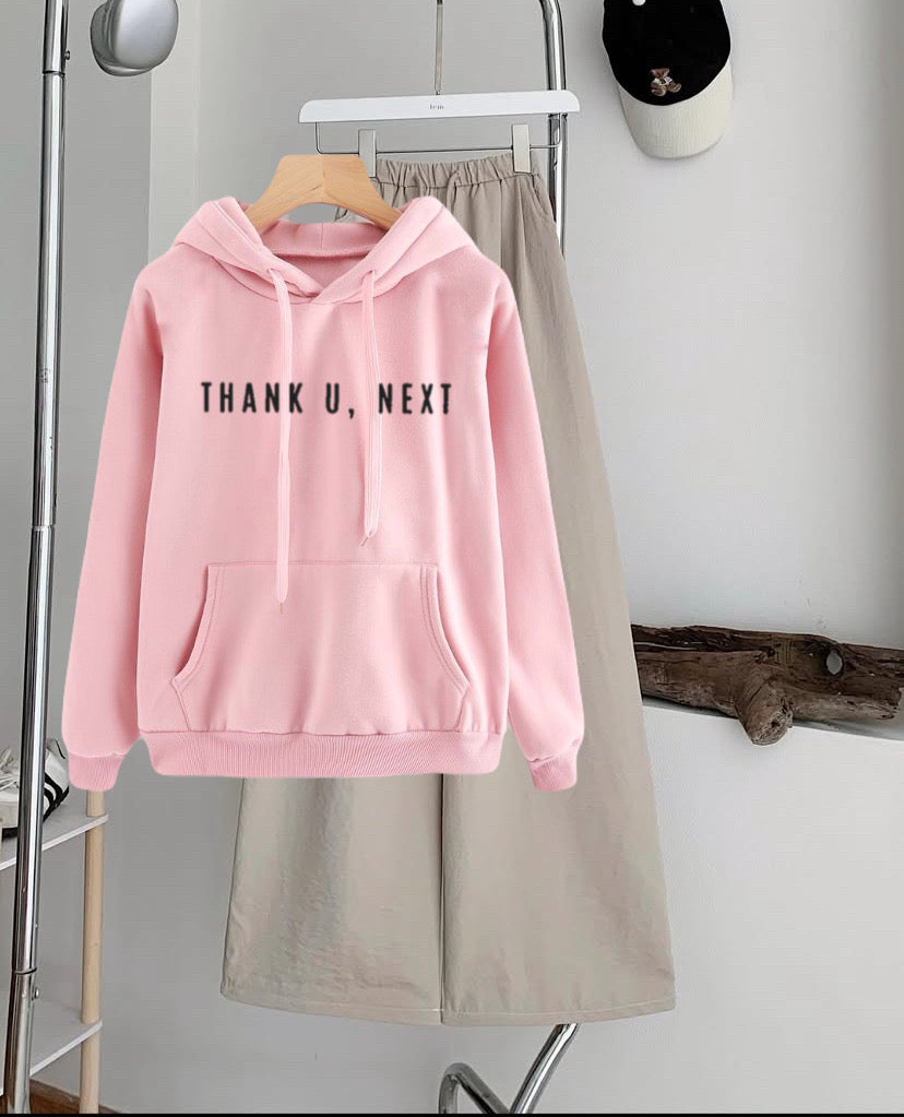 Pack of 2 Thank u Next Pink  hoodie with Beige Flapper Trouser