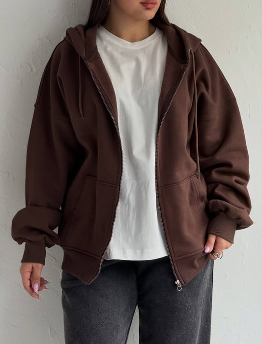 Brown zipper + white inner