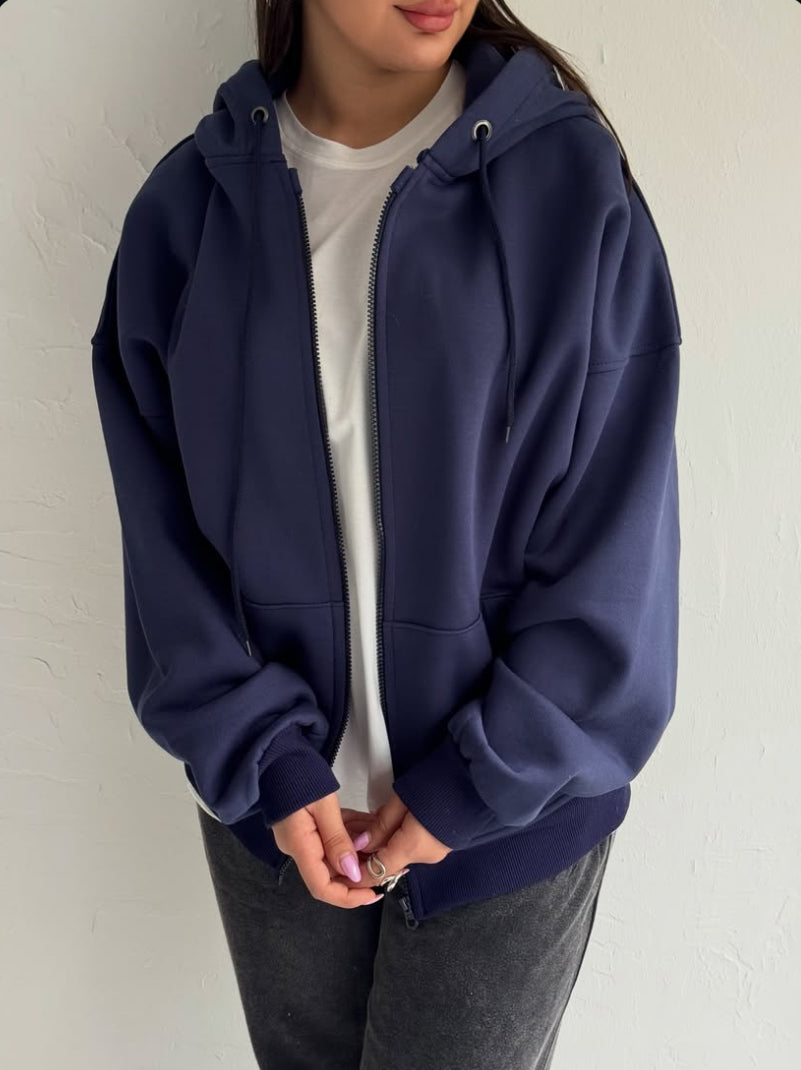 Navy zipper + white inner