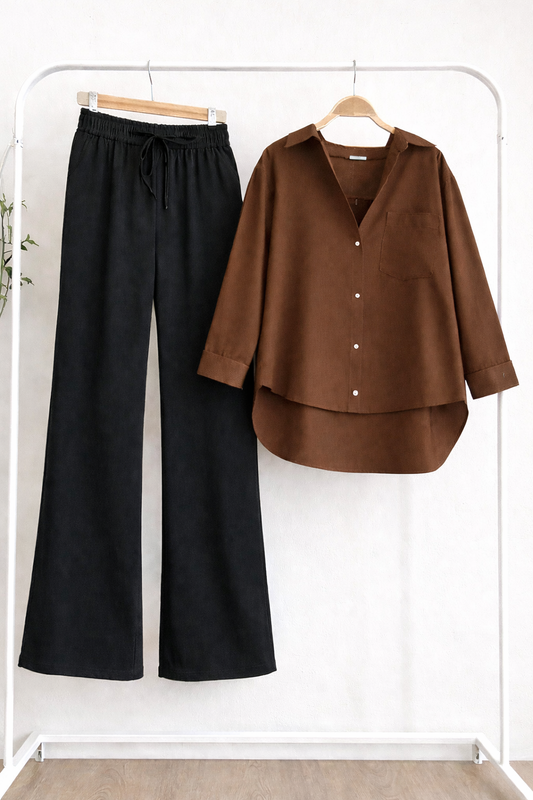 Pack Of 2 Brown Button down with Black Flapper Trouser