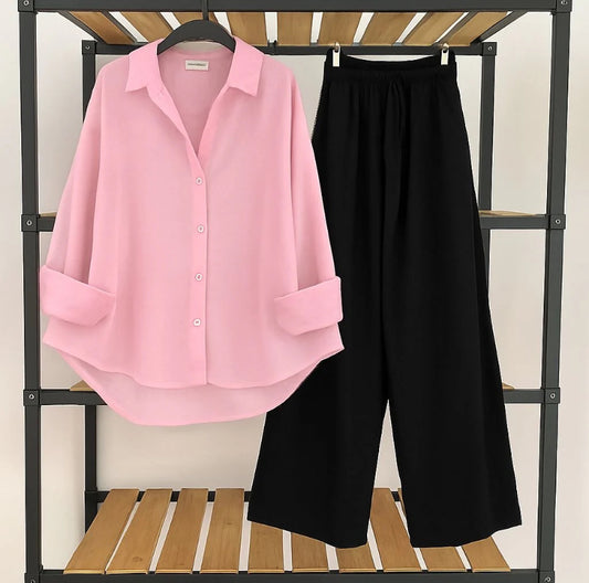 Pack of 2 Pink Button Down With Black Flapper Cordset