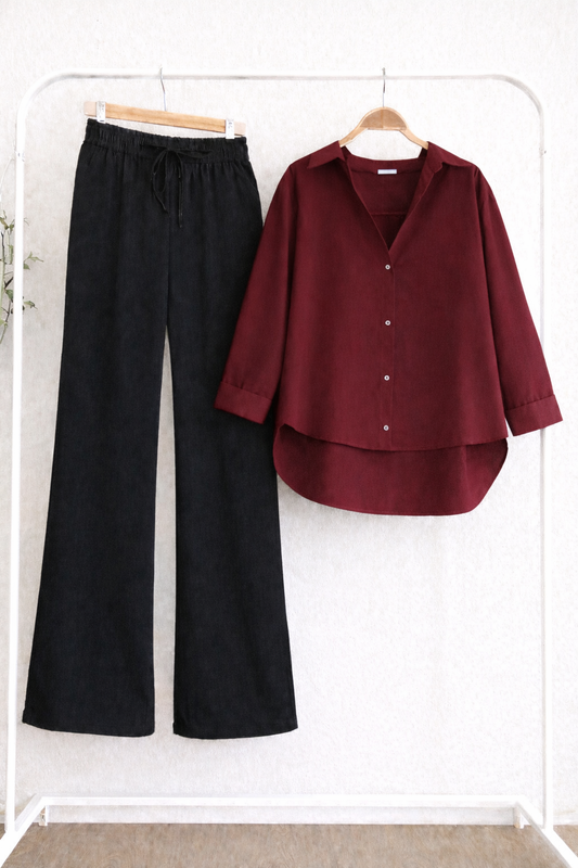 Pack Of 2 Maroon Button down with Black Flapper Trouser