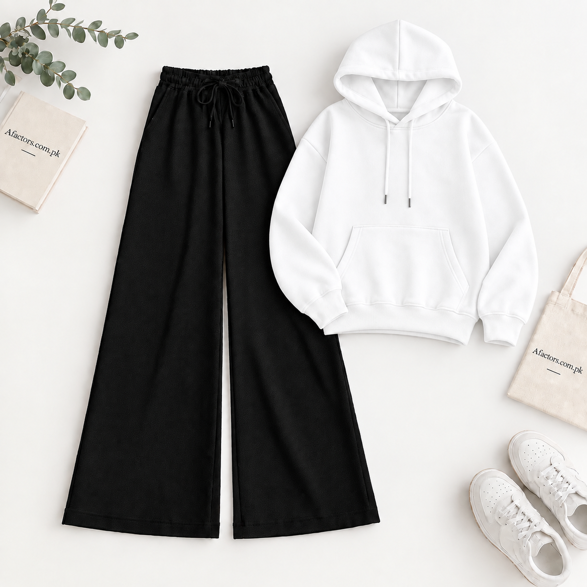 White Hoodie & Black Flapper Trouser Tracksuit