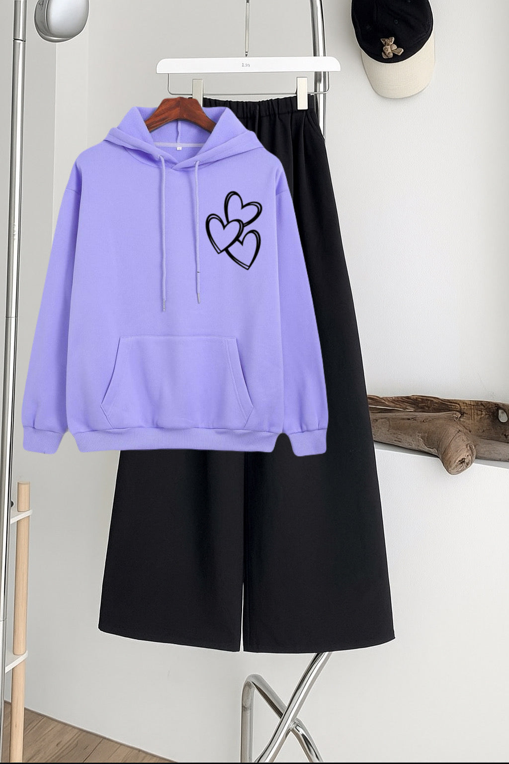 Pack of 2 heart3p Lilac  Hoodie  with Black  Flapper Trouser