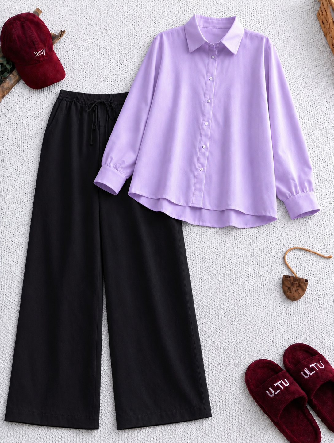 Pack Of 2 Lilac Button down with Black Flapper Trouser