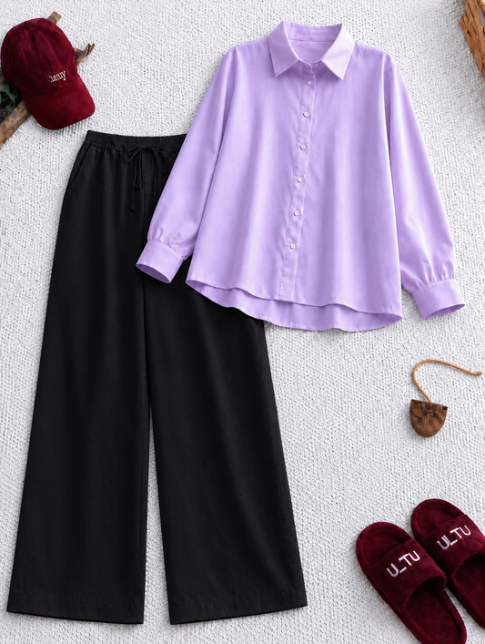 Pack Of 2 Lilac Button down with Black Flapper Trouser