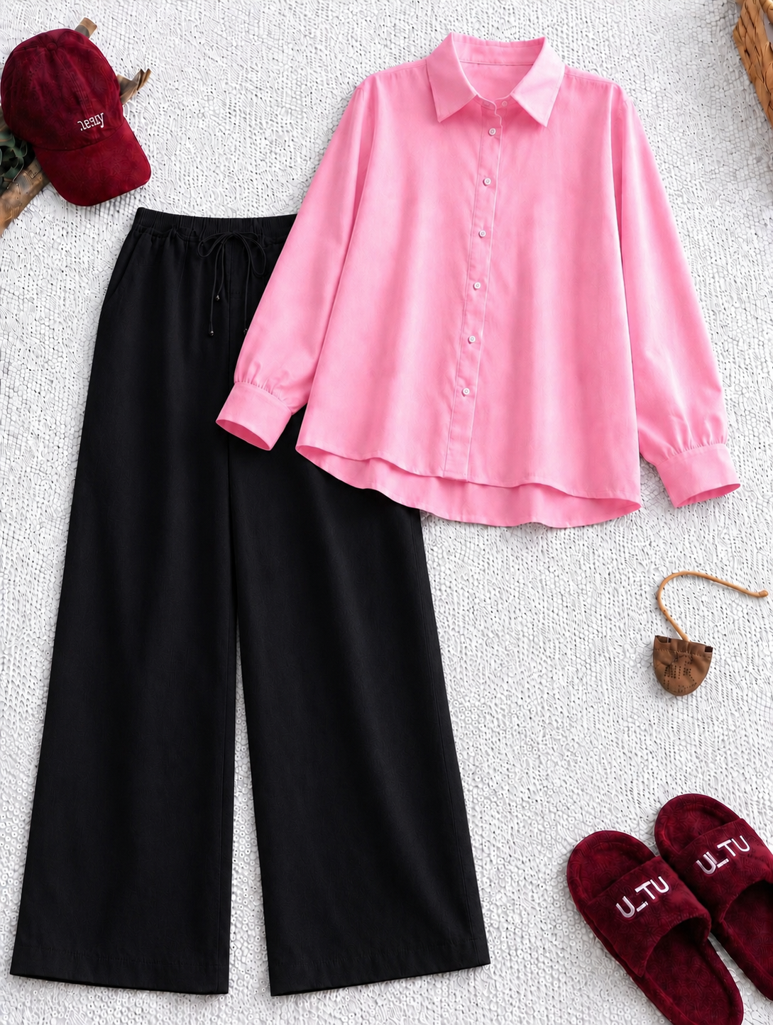 Pack Of 2 Pink Button down with Black Flapper Trouser