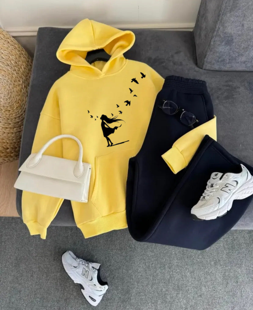 Pack of 2 GirlBirds Yellow Hoodie  with Black  Flapper Trouser