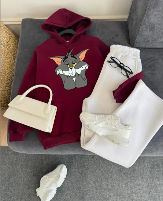 Pack of 2 Tom Maroon Hoodie  with White  Flapper Trouser