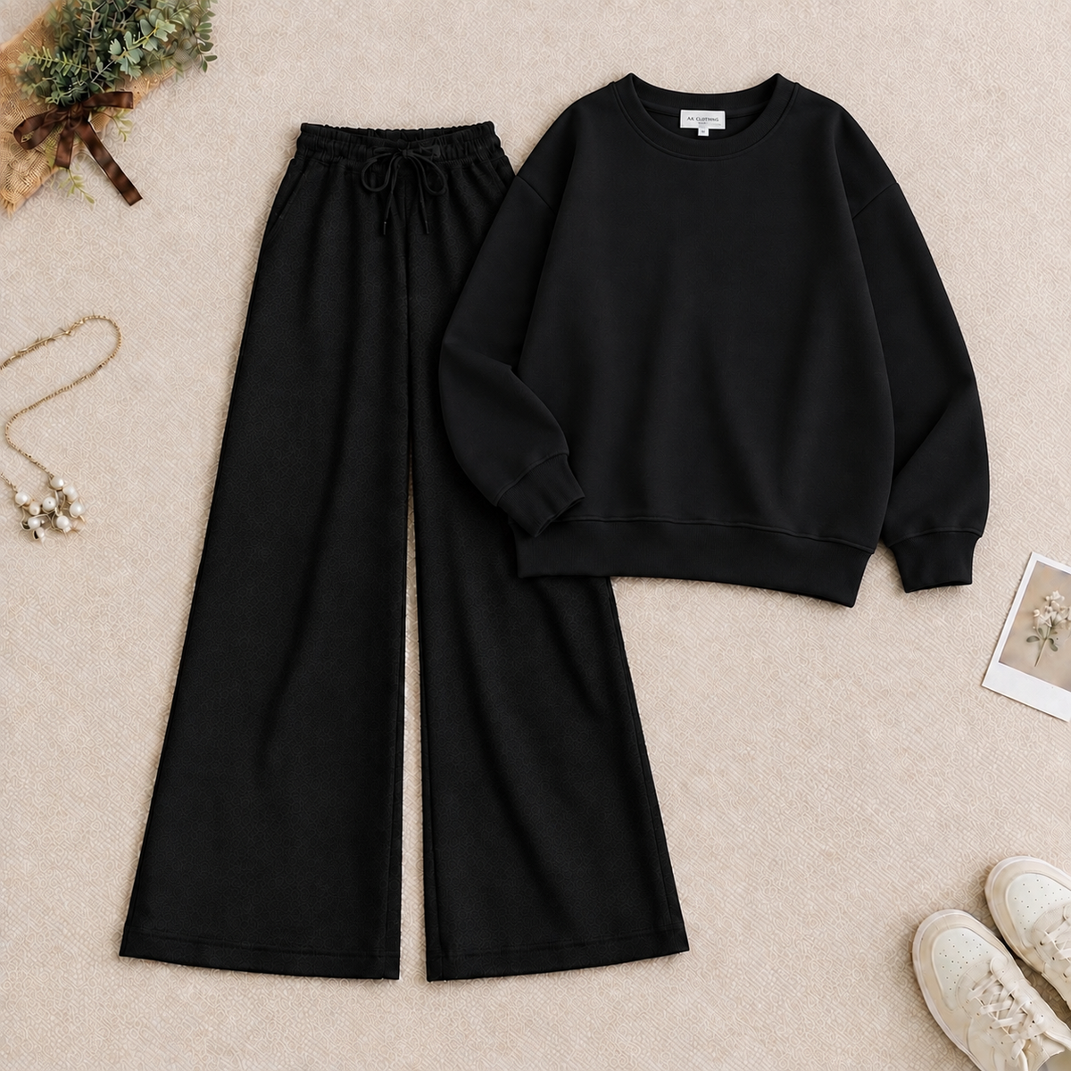Black Sweatshirt & Black Flapper Trouser Tracksuit
