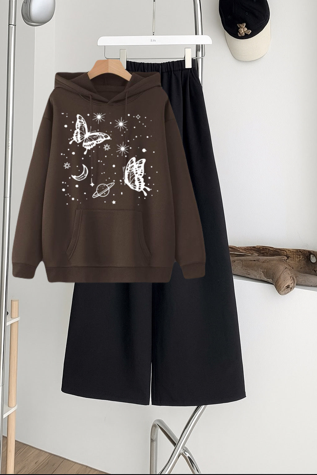 Pack of 2 Satrn butterfly Brown Hoodie  with Black  Flapper Trouser