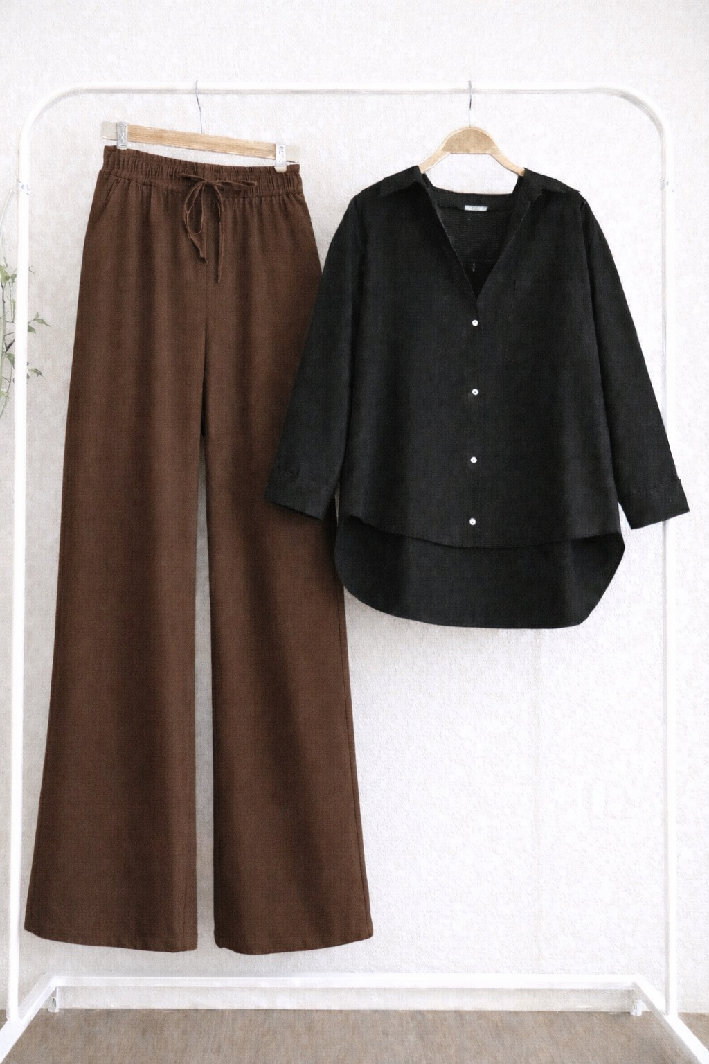 Pack Of 2 black Button down with Brown Flapper Trouser