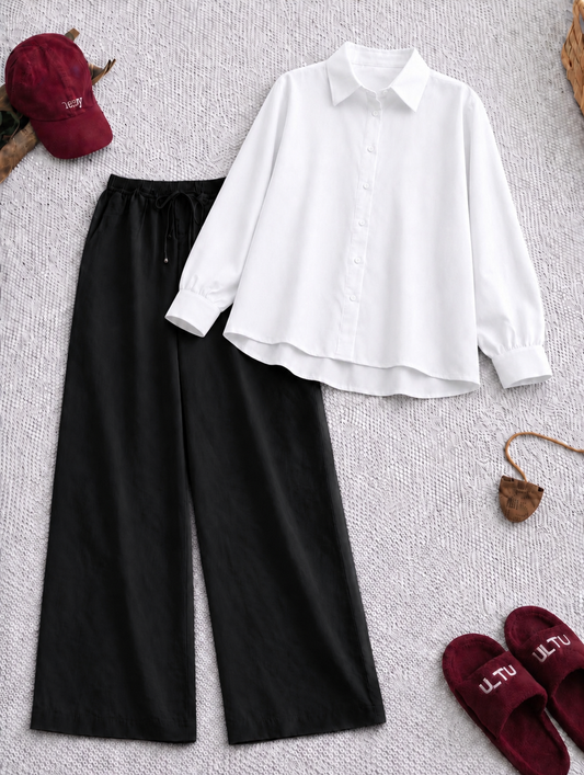 Pack Of 2 white Button down with Black Flapper Trouser