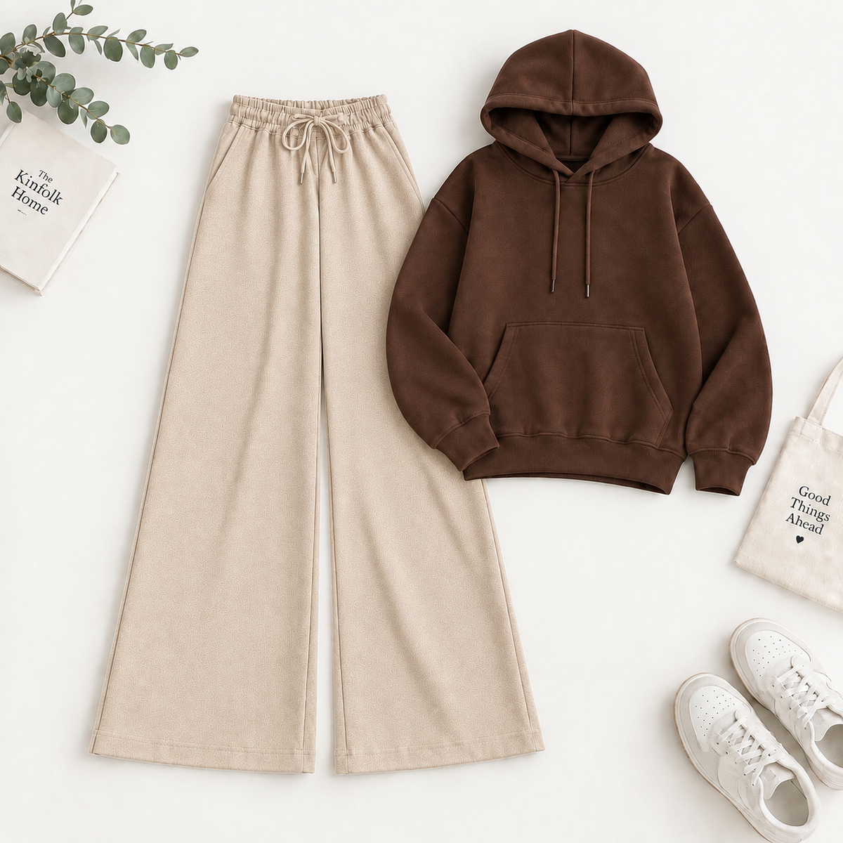 Brown Hoodie & Beige  Flapper Trouser Tracksuit