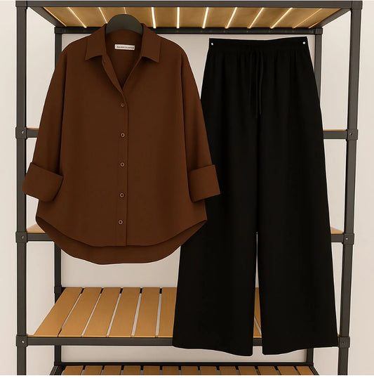 Pack of 2 Brown Button Down with black Flapper Cordset Tracksuit