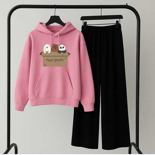 Pack of 2 Free bear pink hoodie with Black Flapper Trouser