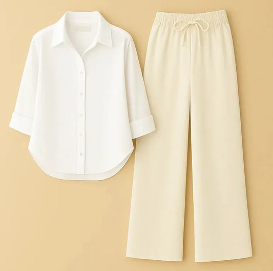 Pack of 2 white Button Down With Beige Flapper Cordset