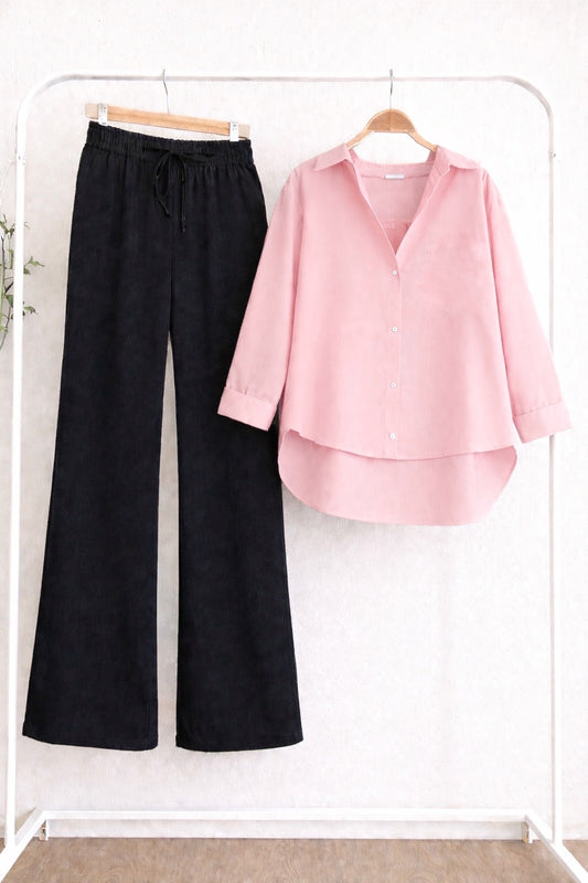 Pack Of 2 Pink Button down with Black Flapper Trouser