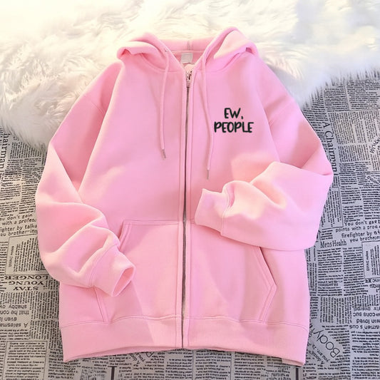 Ewwpeople p pink zipper Hoodie