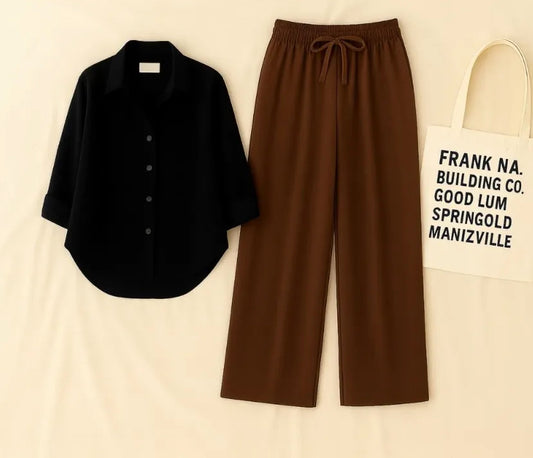 Pack of 2 Black Button Down with Brown Flapper Cordset