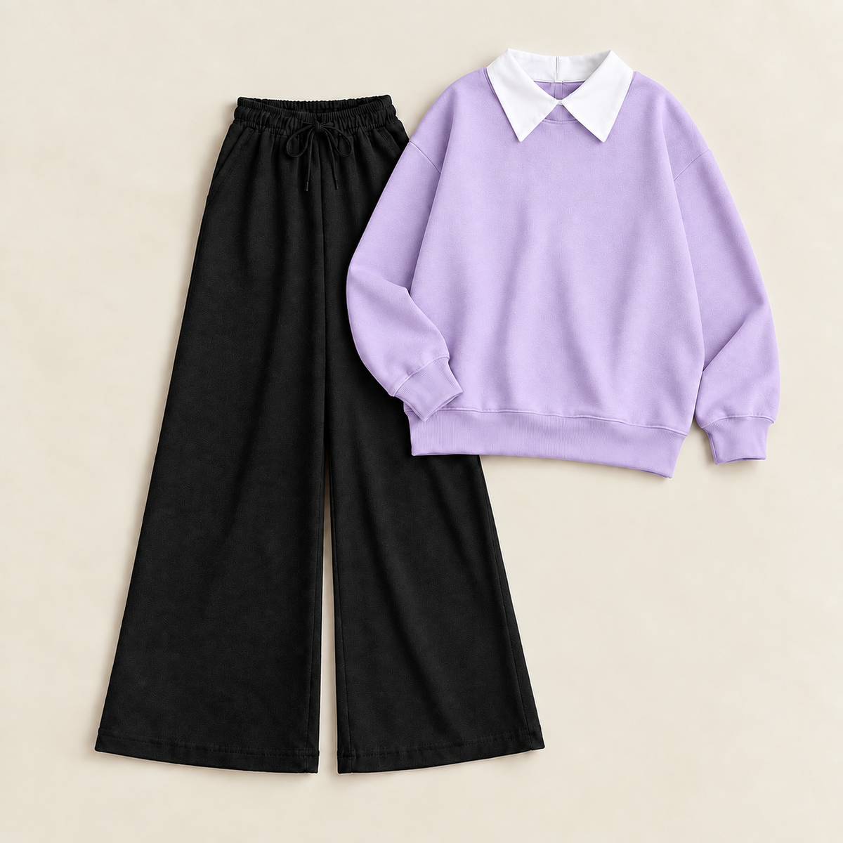 Lilac Collar Sweatshirt & Black Flapper Trouser Tracksuit