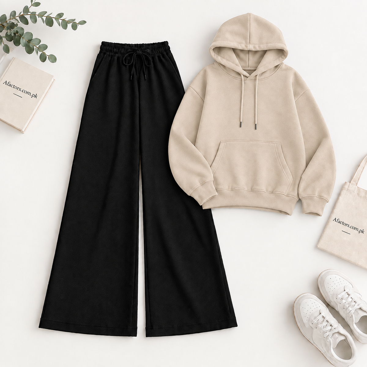 Beige Hoodie & Black Flapper Trouser Tracksuit